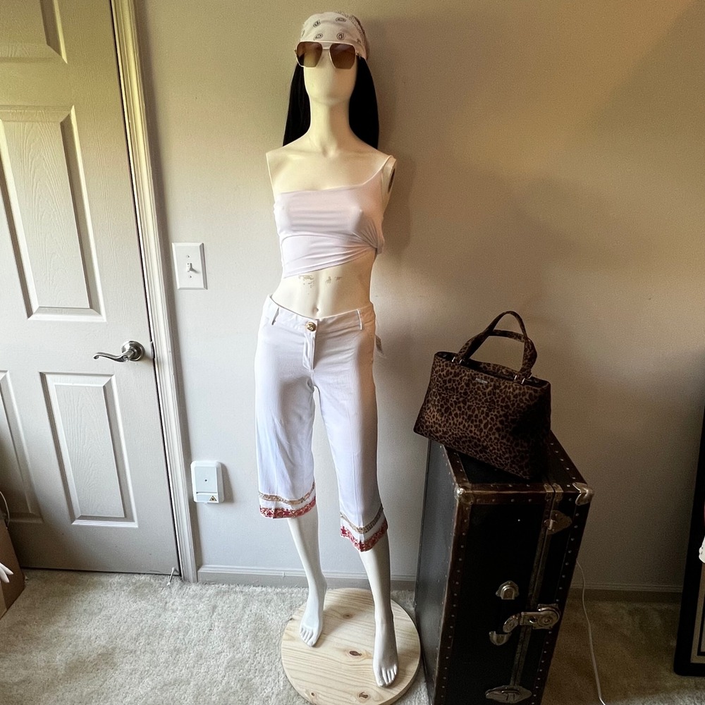 Vintage Y2K XOXO White Embellished Capri Pants McBling Sequin 5/6 NWT